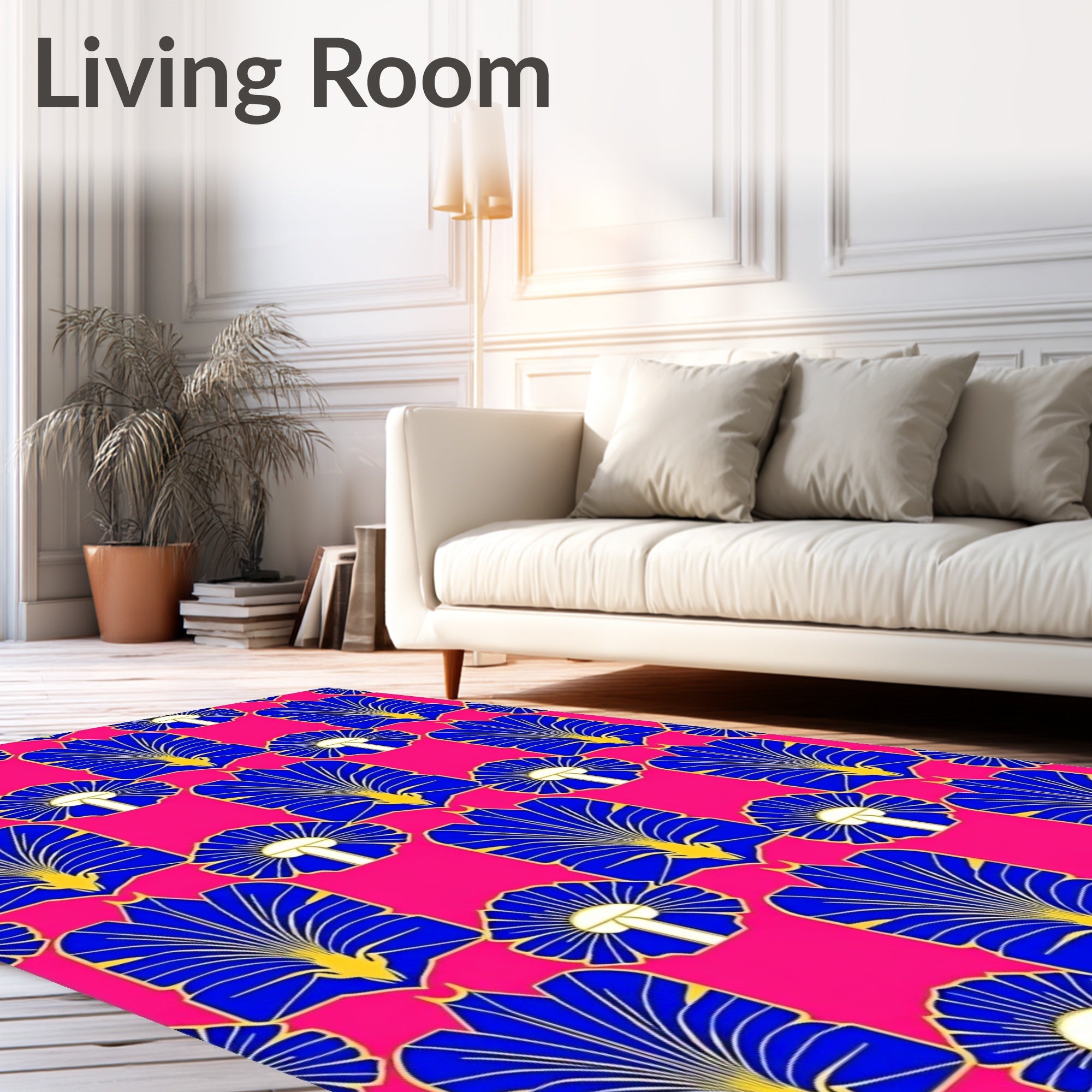 Royal Blue Fan Patterned Pink Rug
