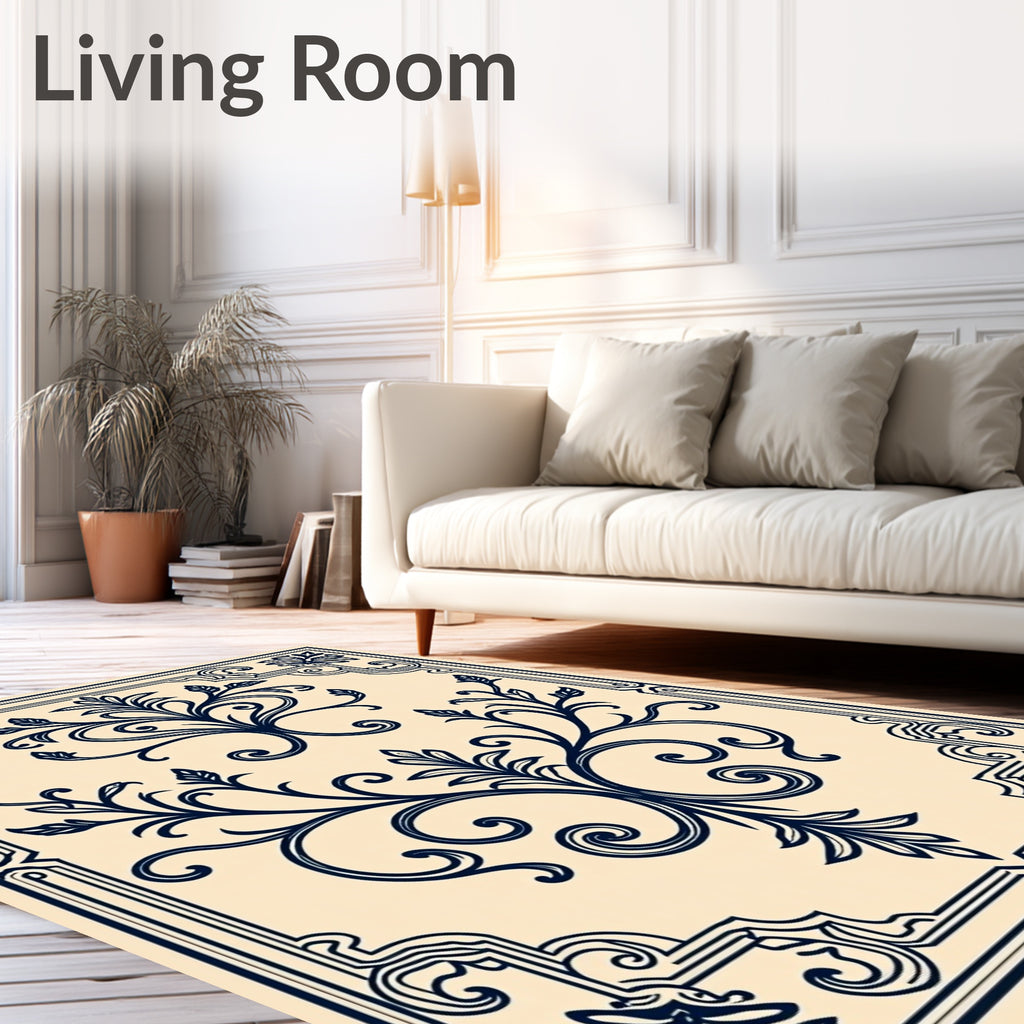 Elegant Floral Vine Scroll Design Rug