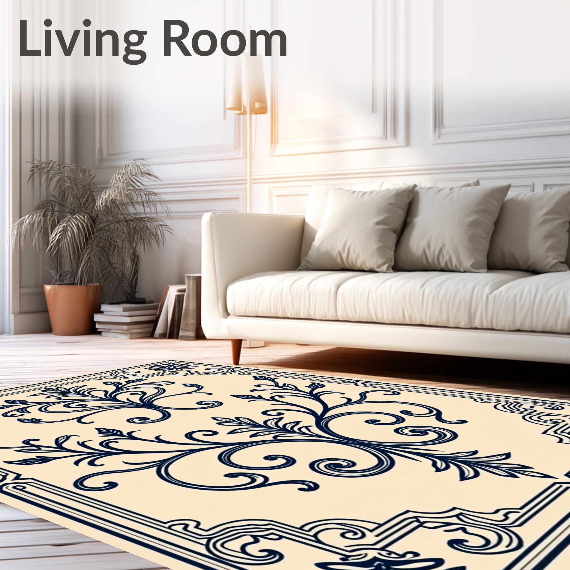 Elegant Floral Vine Scroll Design Rug