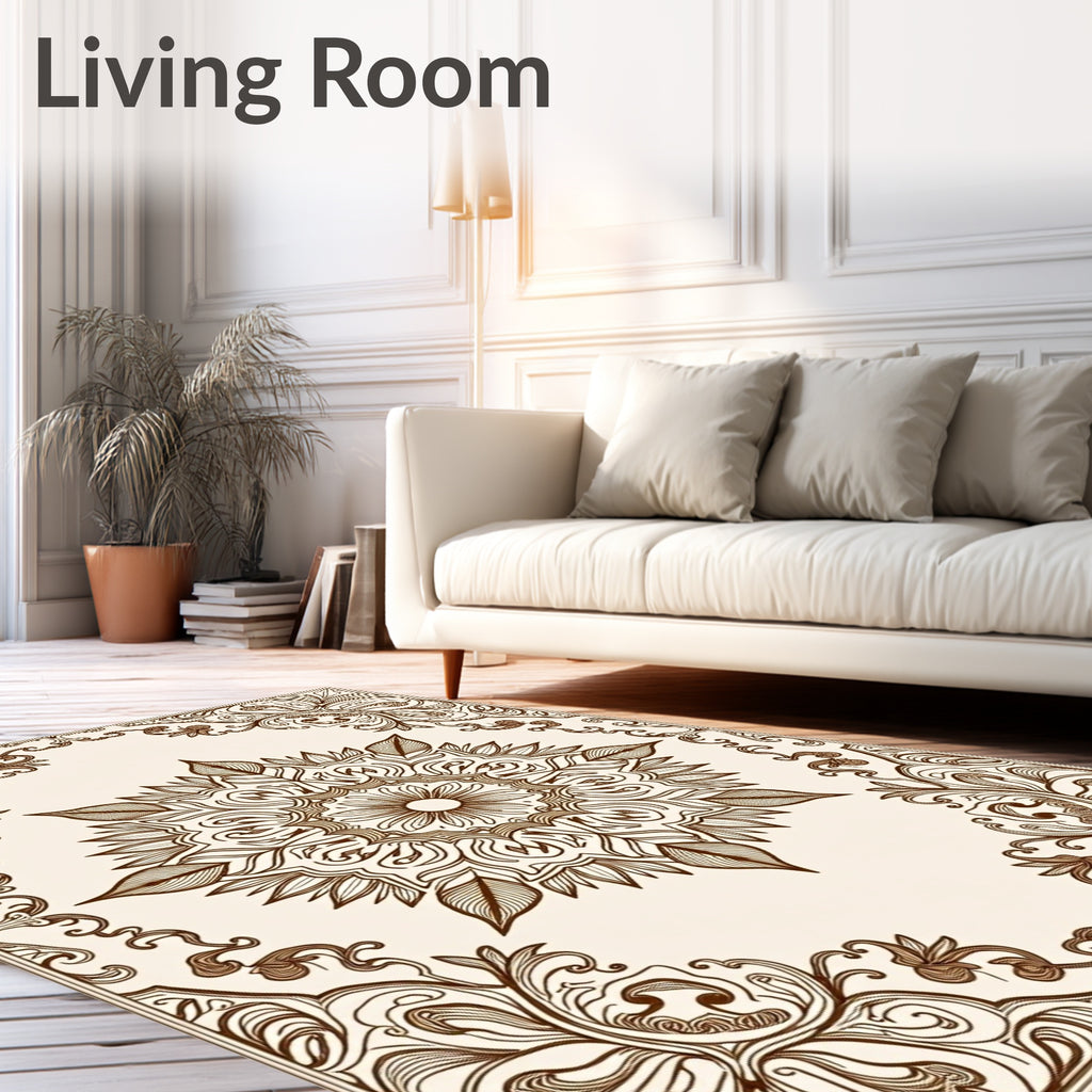 Intricate Floral Medallion Border Design Rug