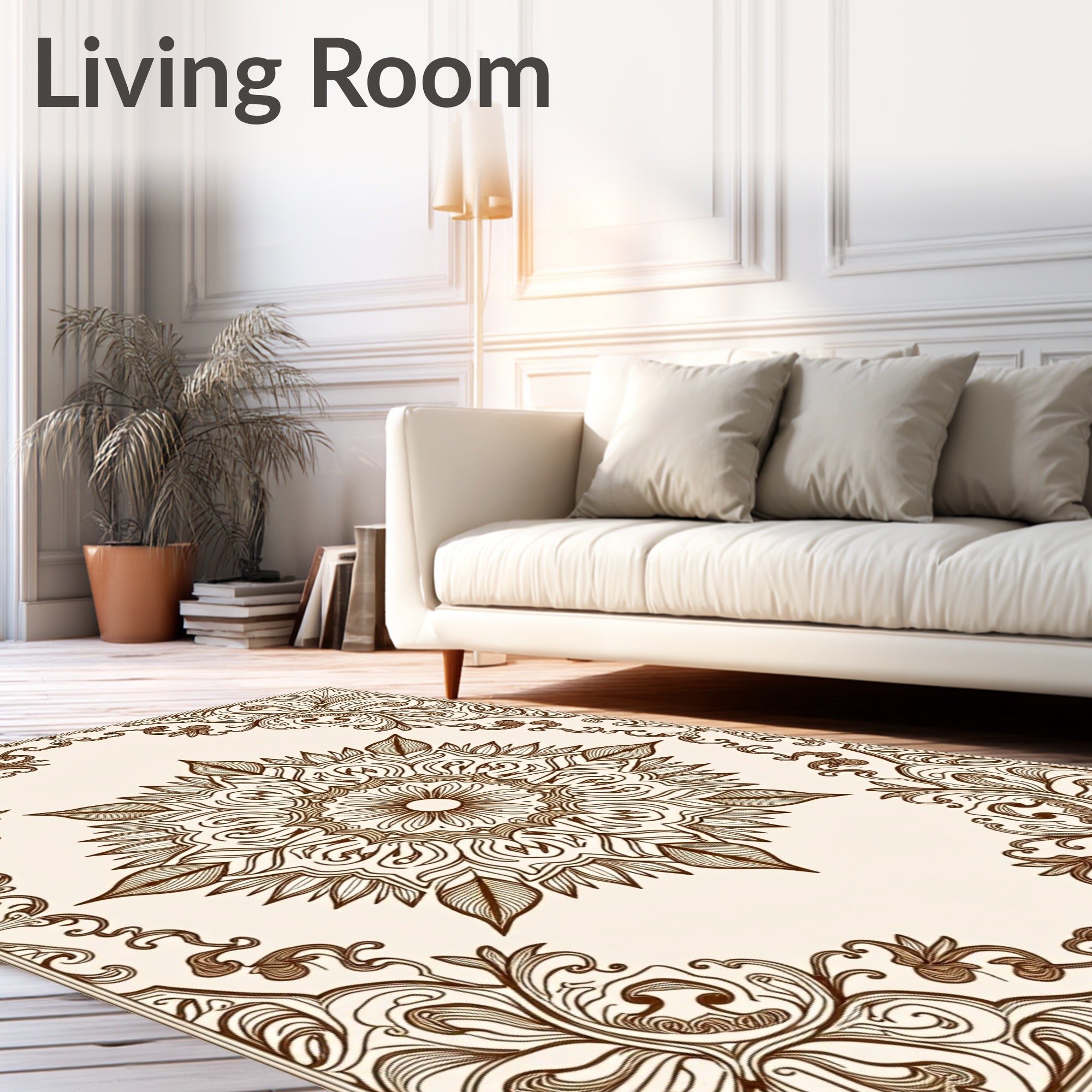 Intricate Floral Medallion Border Design Rug