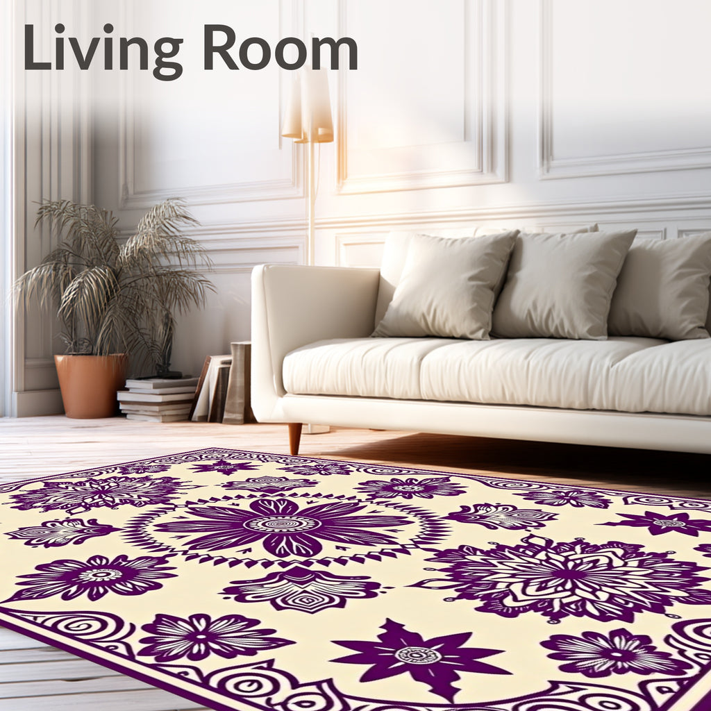 Floral Mandala Patterned Cream Rug