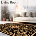Ornate Floral Paisley Black Gold Rug