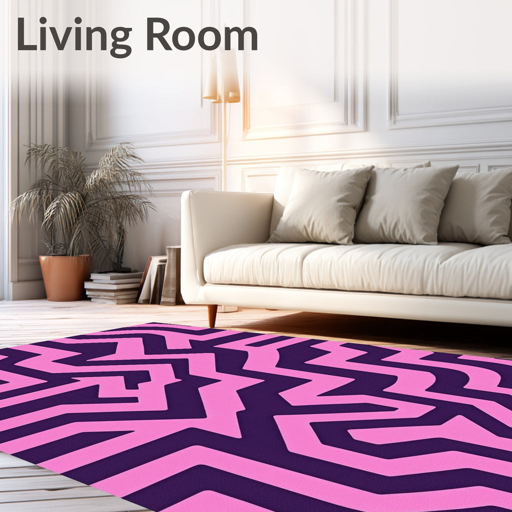 Pink Abstract Maze Pattern Rug