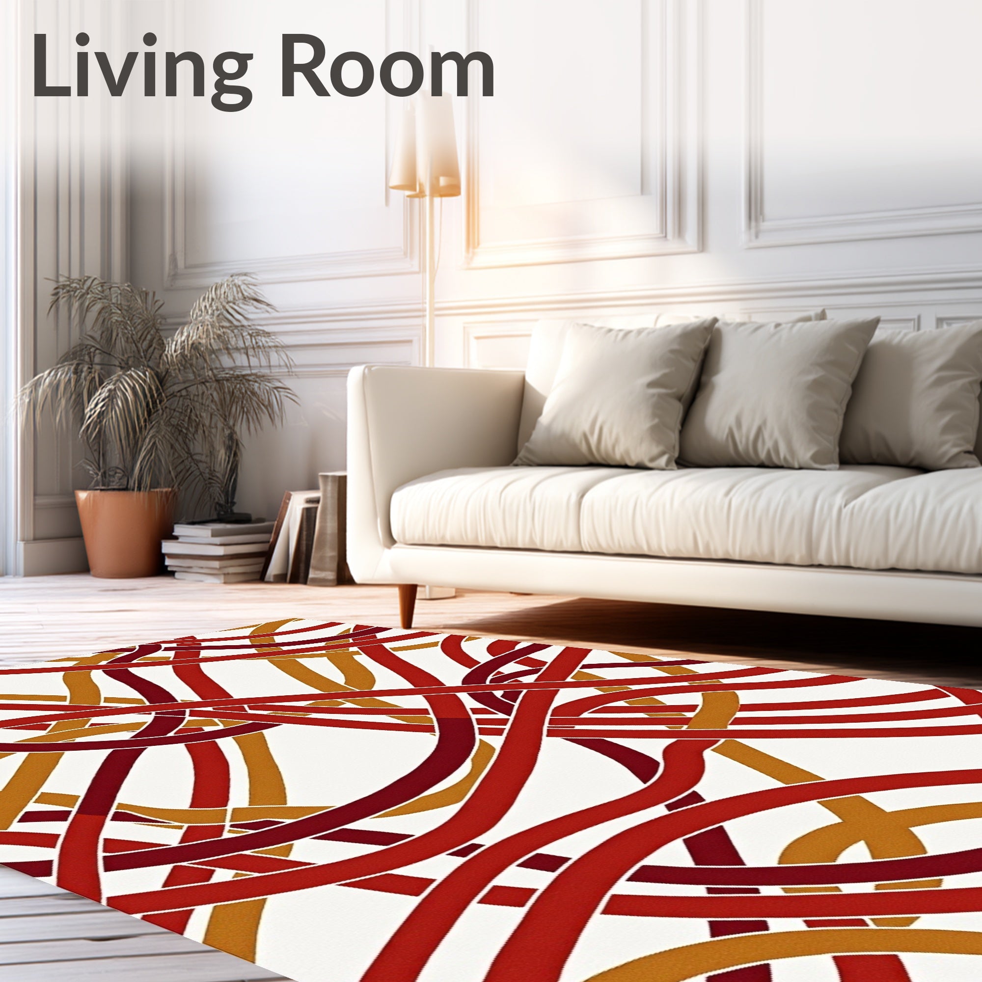 Intertwined Red Gold Abstract Design Rug