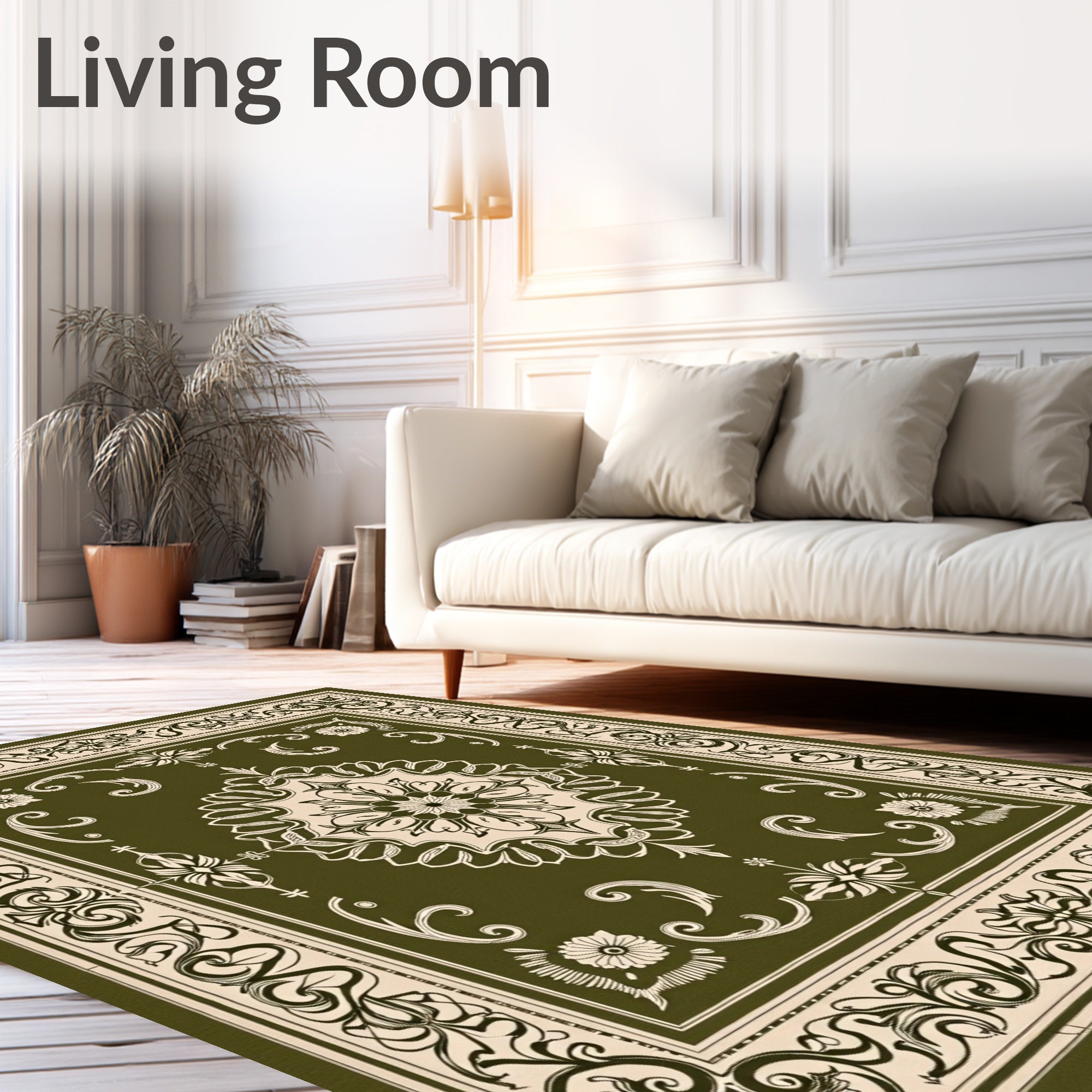 Olive Cream Elaborate Floral Pattern Rug