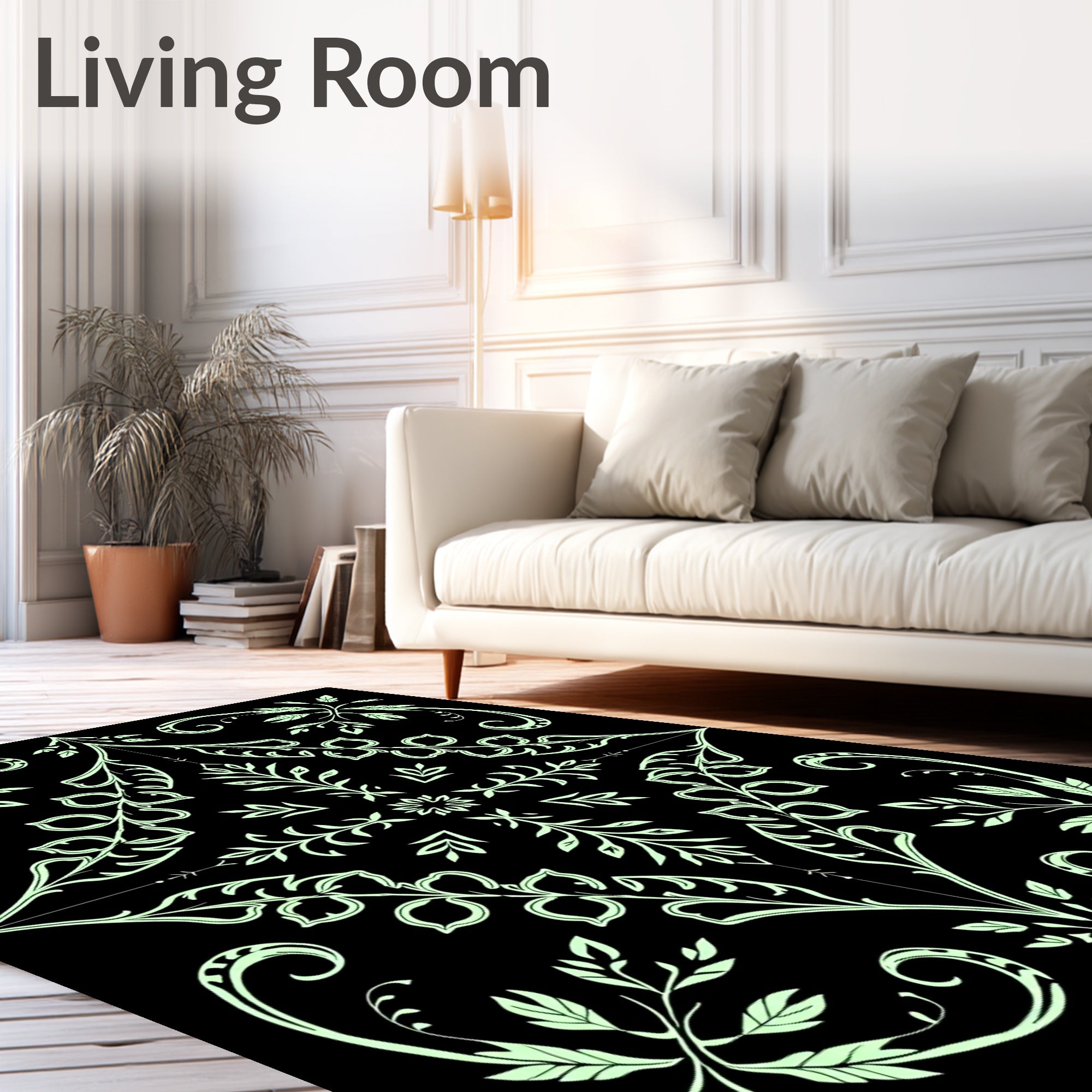 Elaborate Floral Scrollwork Design Rug