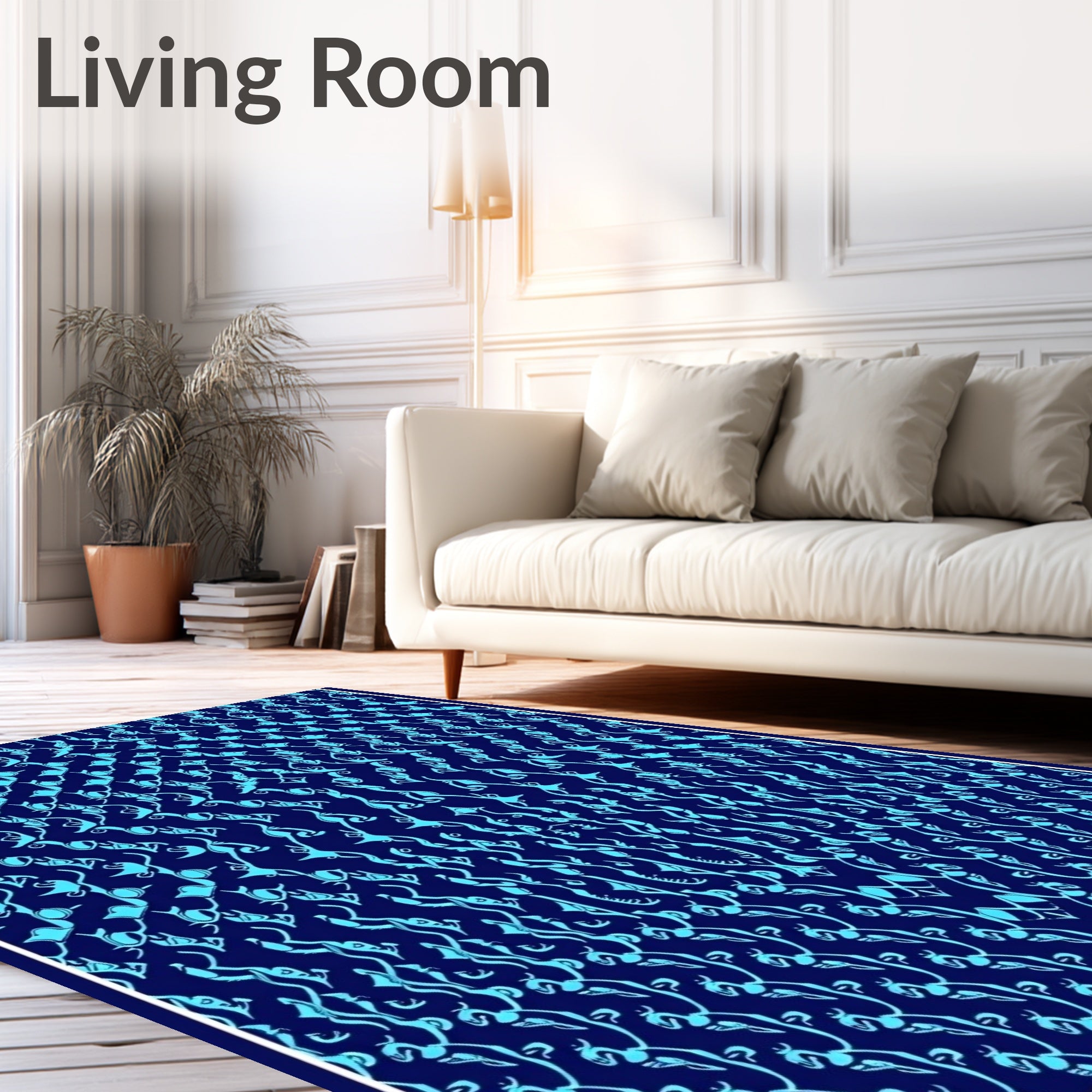 Royal Blue Teal Floral Pattern Rug
