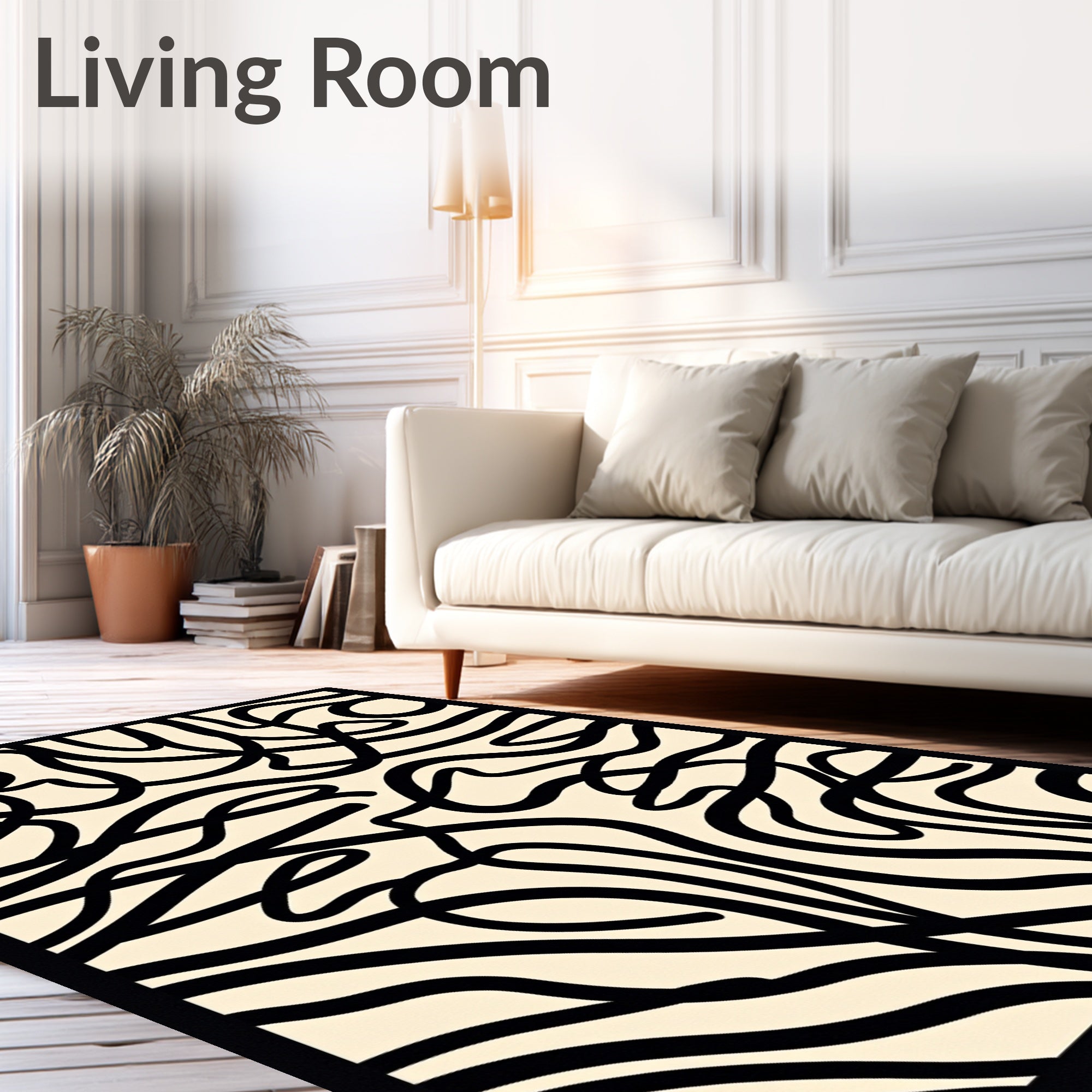 Organic Black Cream Flow Rug
