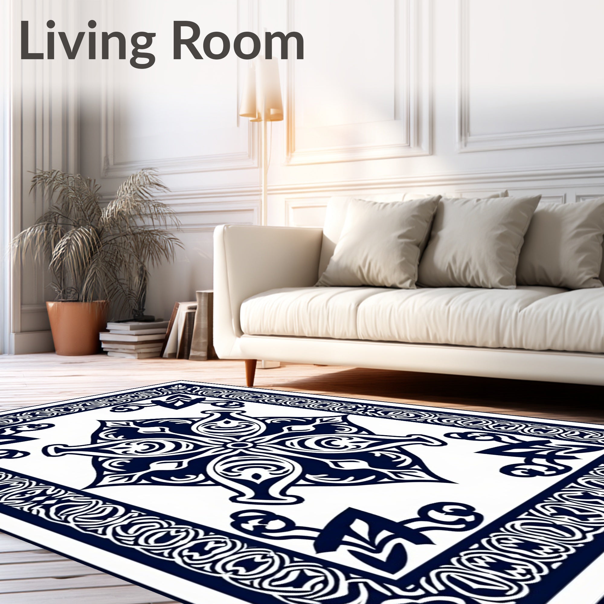 Intricate Geometric Patterned Navy Rug