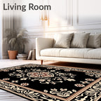 Elegant Black Floral Medallion Pattern Rug