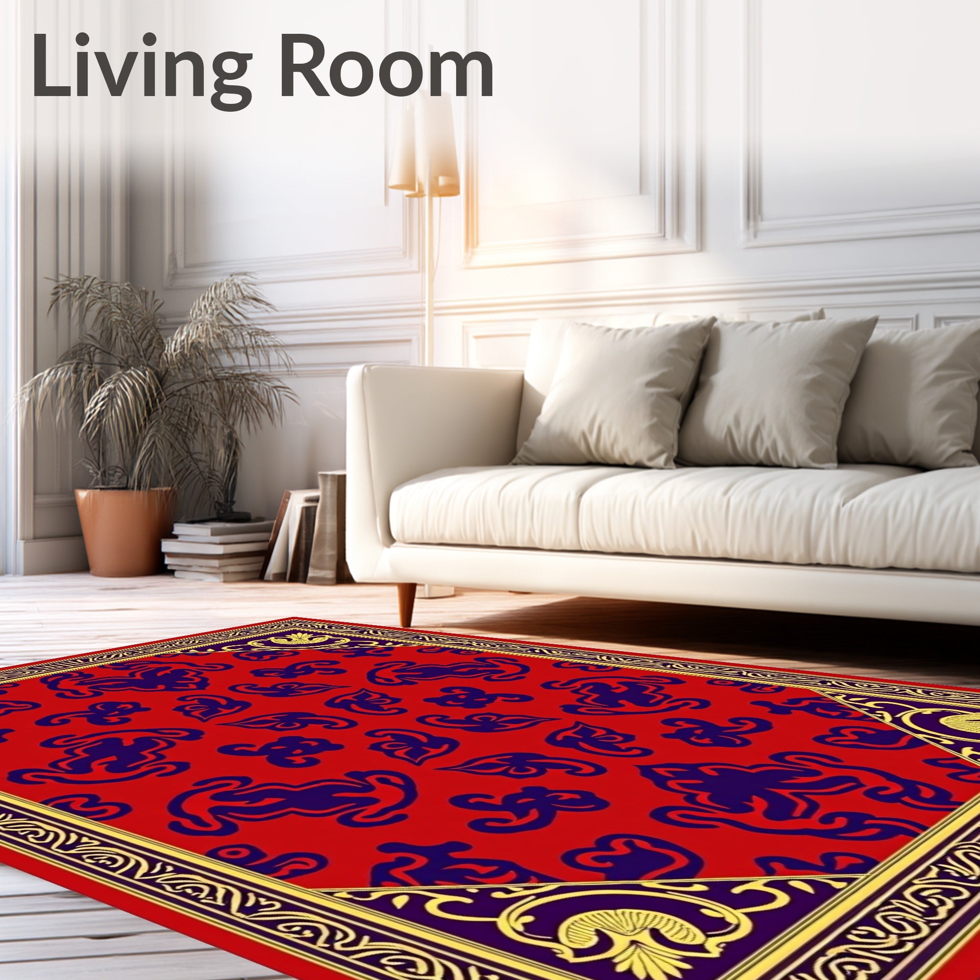 Ornate Red Blue Floral Frame Rug