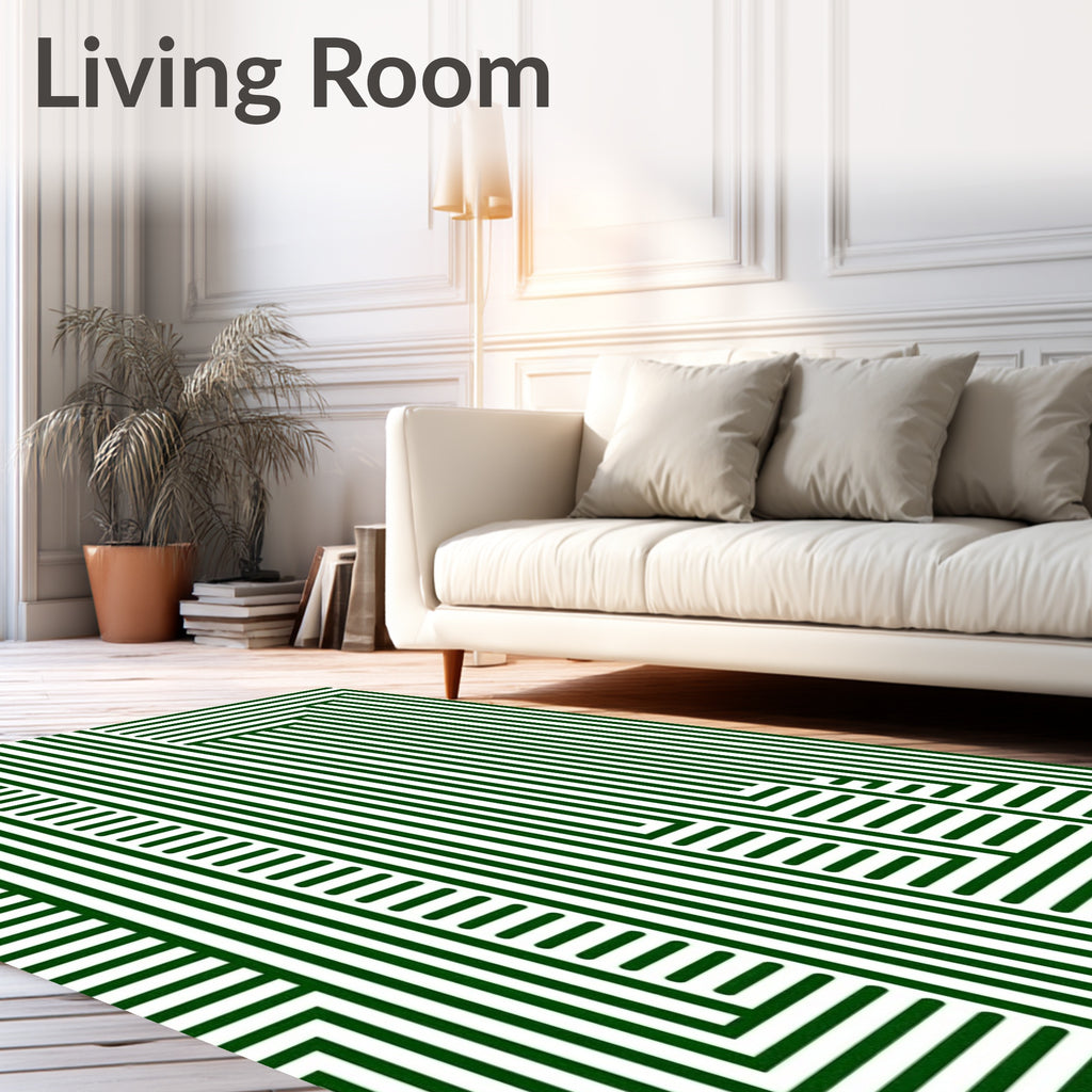 Modern Green Stripe Geometric Design Rug