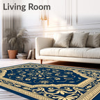 Rich Gold Navy Floral Medallion Design Rug