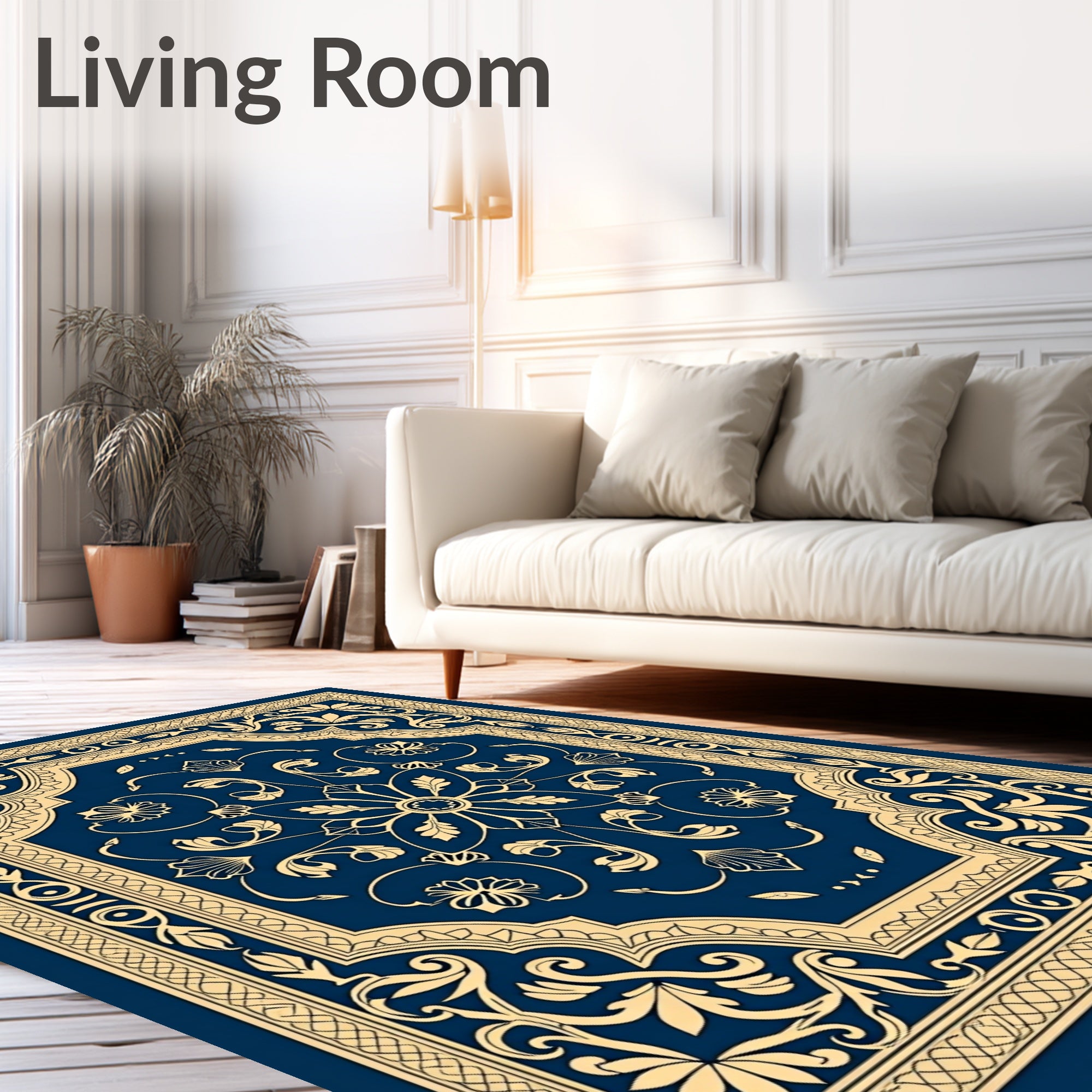 Rich Gold Navy Floral Medallion Design Rug