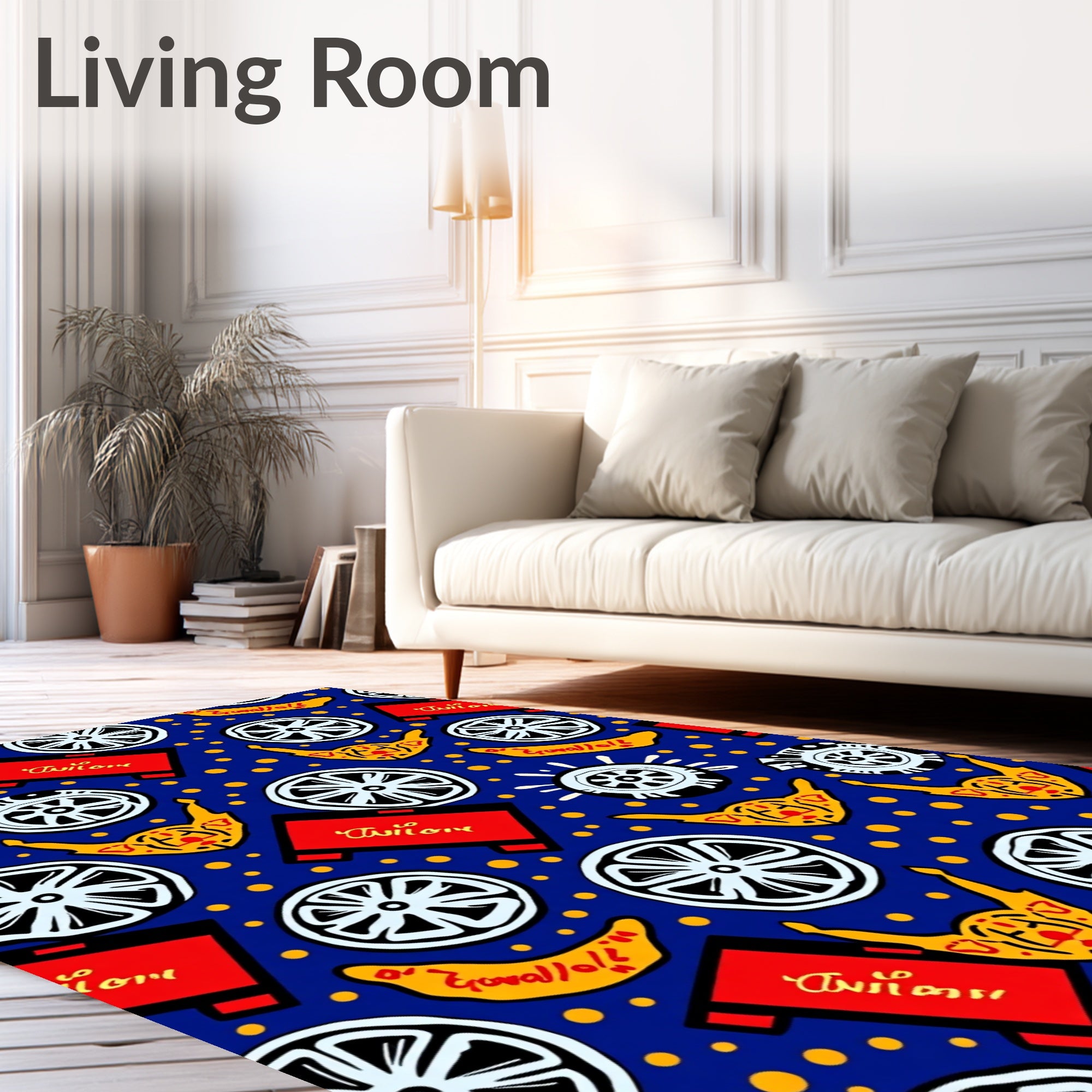 Bold Red Yellow Wheel Pattern Rug