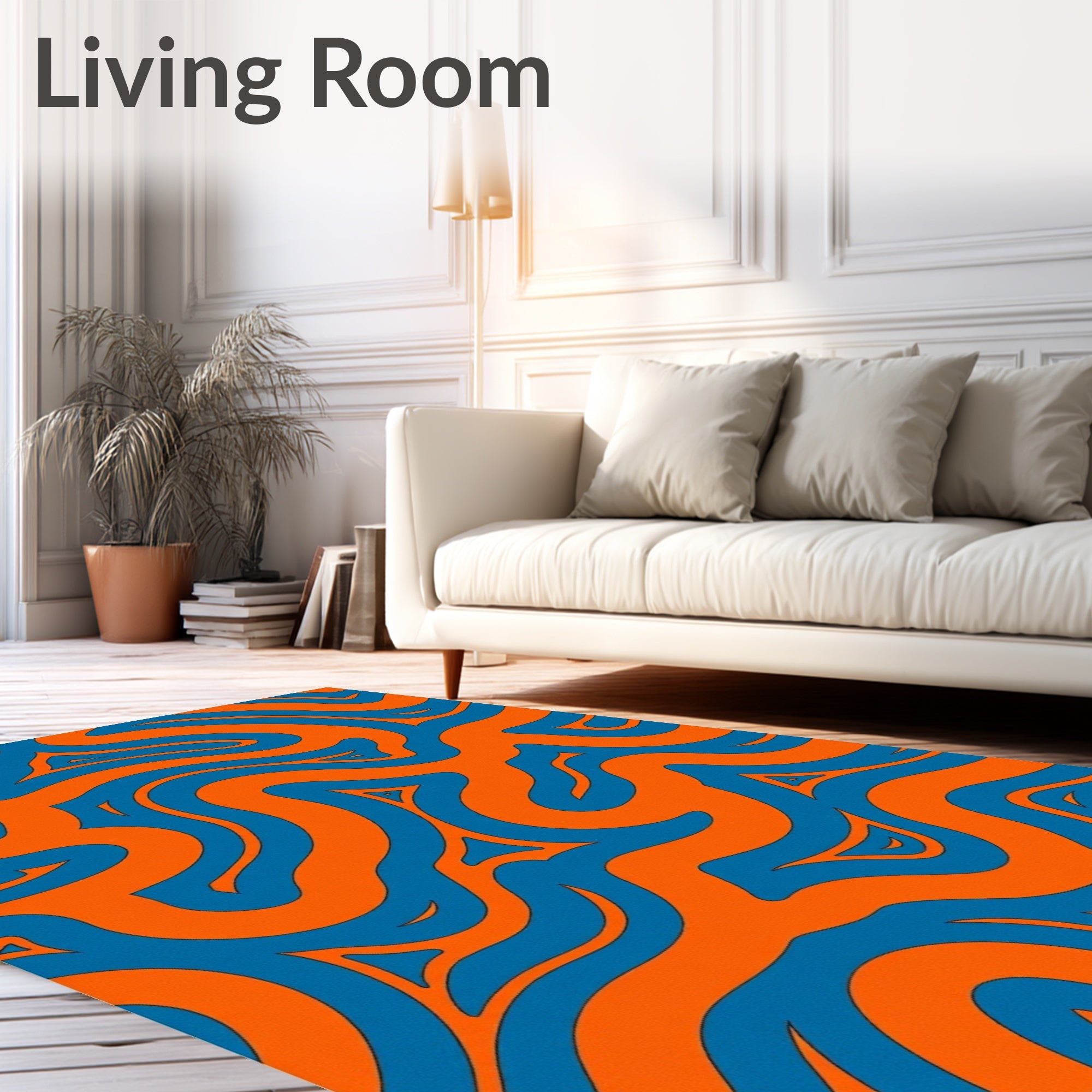 Orange and Blue Abstract Wavy Pattern Rug