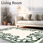 Elegant Green Scrollwork Frame Rug