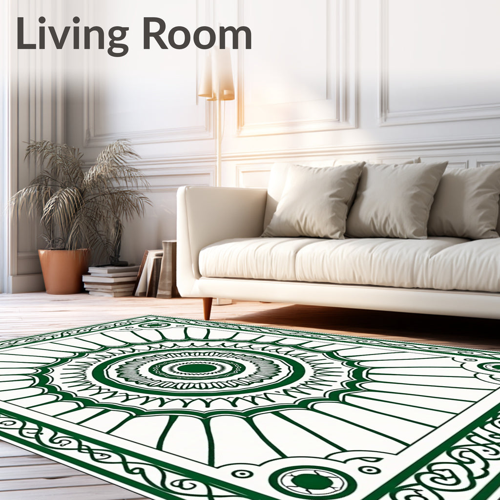 Green Intricate Floral Mandala Pattern Rug