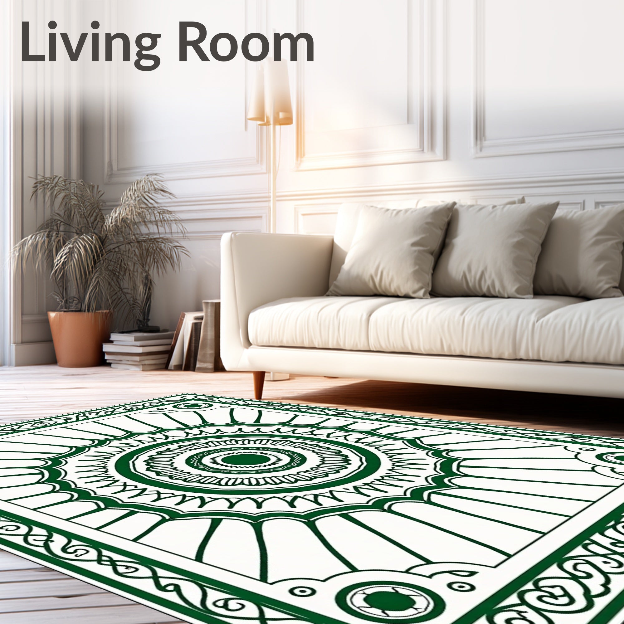 Green Intricate Floral Mandala Pattern Rug