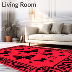 Black Butterfly Patterned Red Rug