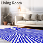Bold Blue White Radial Stripe Rug