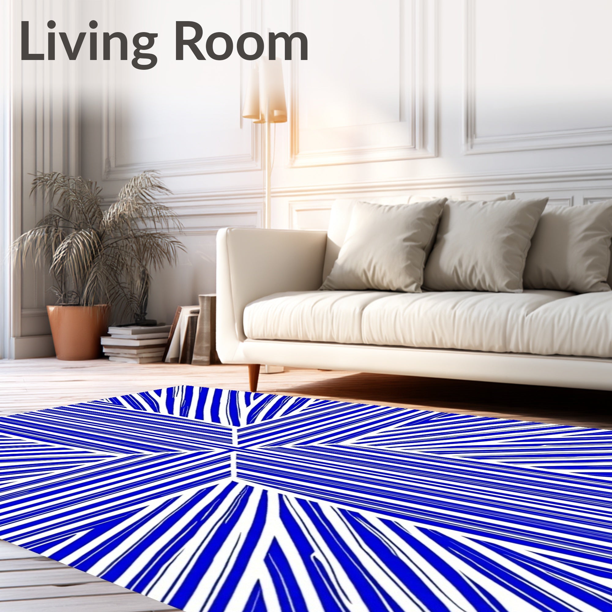 Bold Blue White Radial Stripe Rug