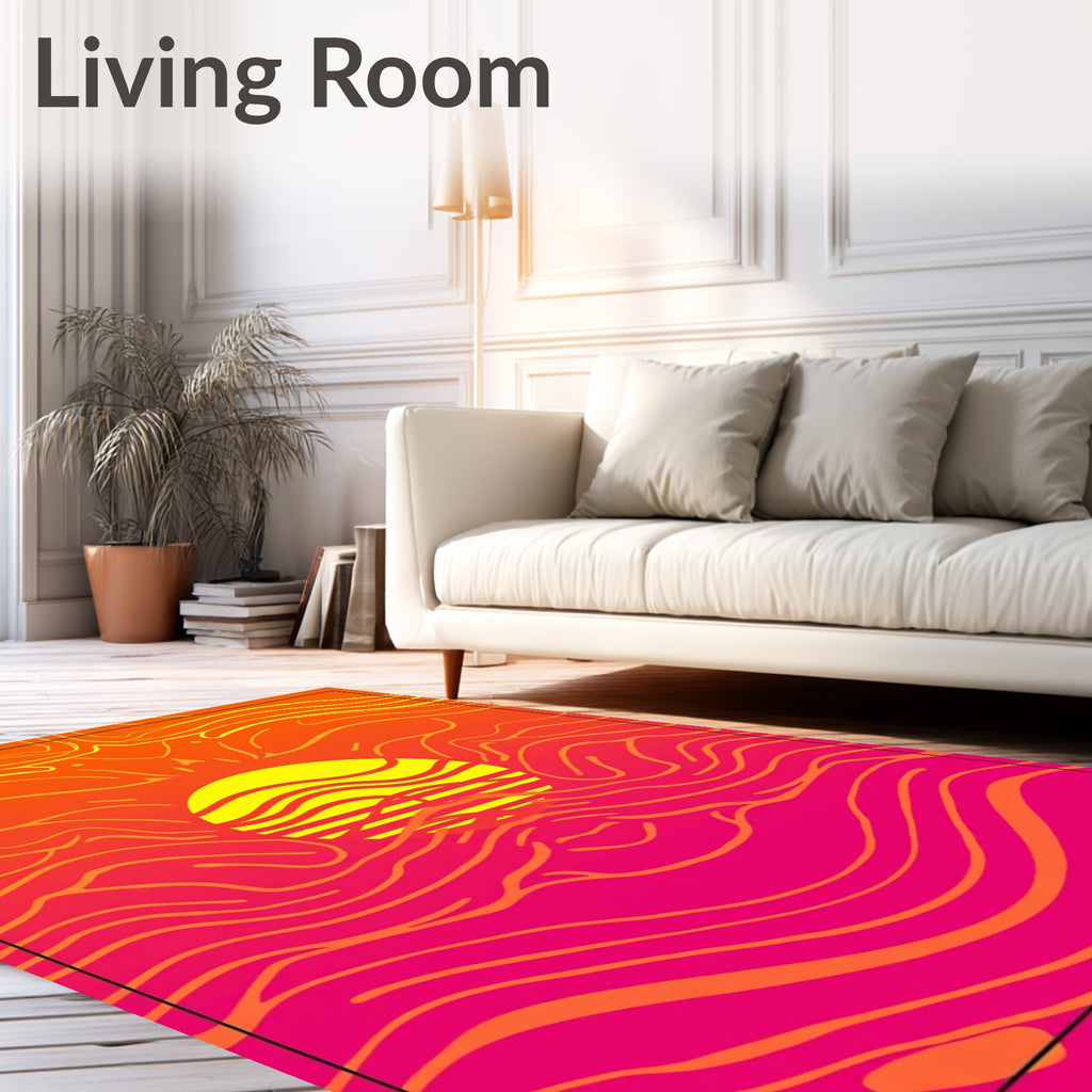 Vibrant Sunset Wavy Line Design Rug