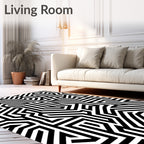 Black White Geometric Maze Design Rug