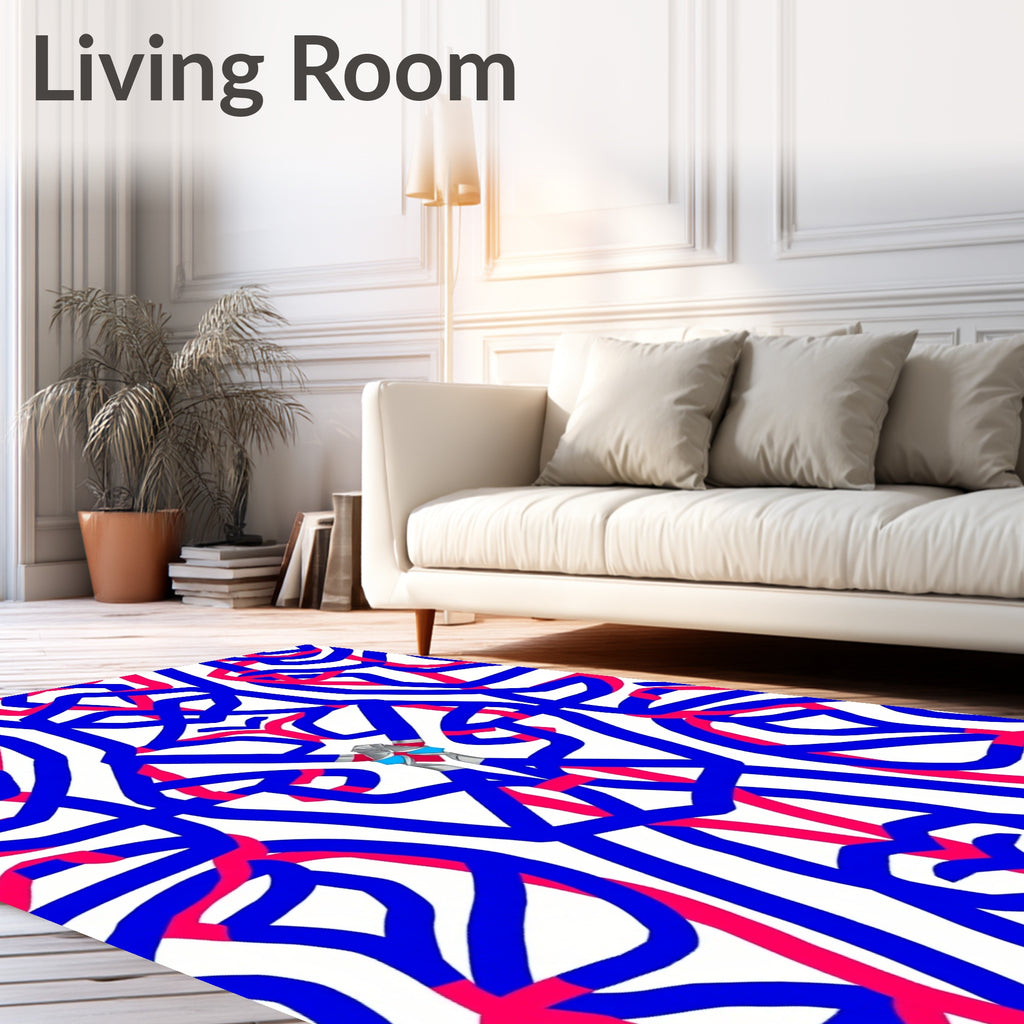 Abstract Interlocking Blue Red Lines Rug