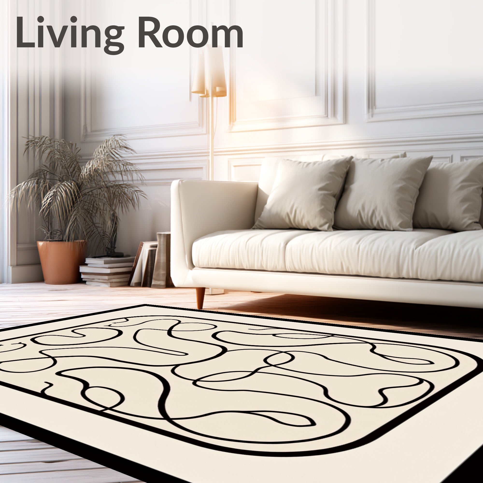 Abstract Swirls Monochromatic Line Art Design Rug
