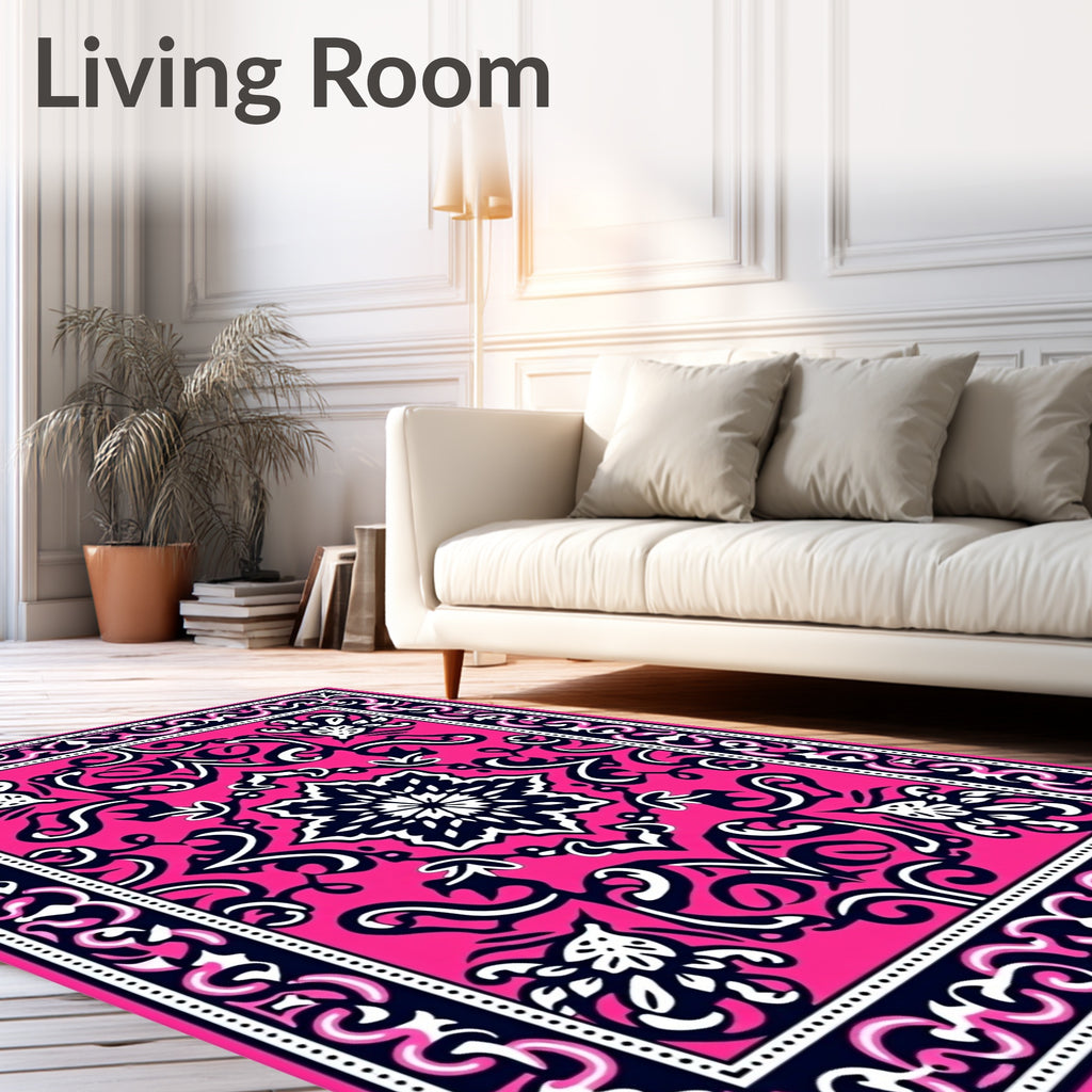 Vibrant Pink Mandala Floral Design Rug