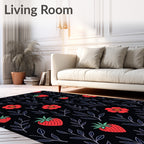 Red Strawberry and Floral Illustration Design Rug