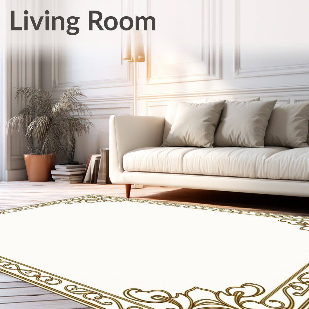 Ornate Gold Scrollwork Floral Design Rug