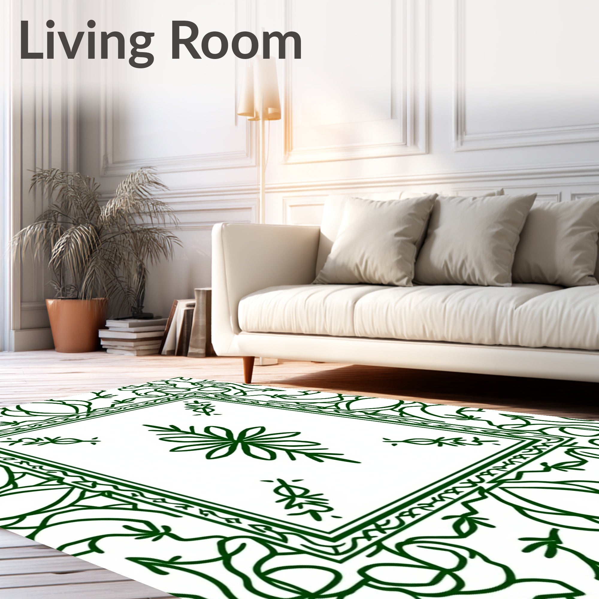 Green Floral Medallion Bordered Design Rug
