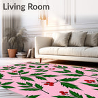 Crimson Berry Green Leaf Clusters Rug