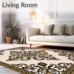 Classic Black Gold Floral Square Pattern Rug