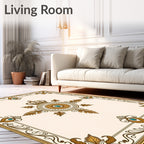 Ornate Golden Crown Jewel Pattern Rug