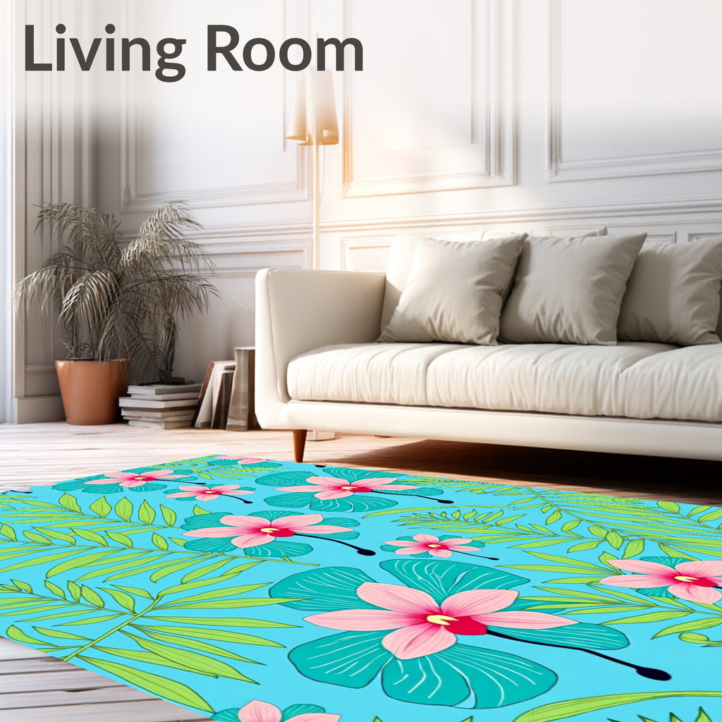 Tropical Pink Orchid Leaf Pattern Rug