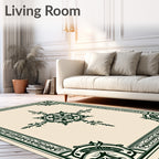 Dark Green Ornamental Floral Style Rug