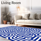 Bold Blue White Maze Pattern Rug