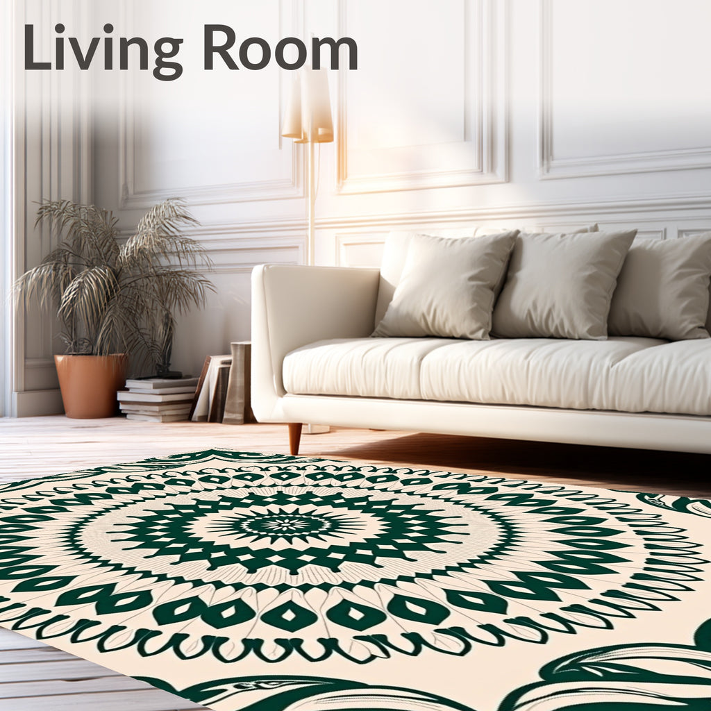 Green Floral Mandala Patterned Rug