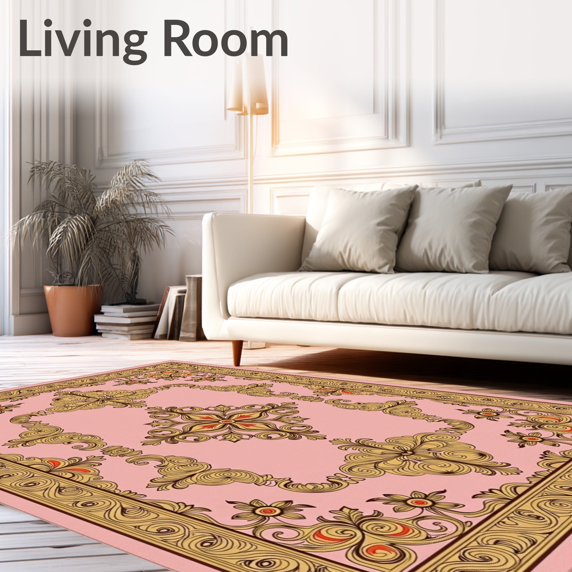 Ornate Floral Scrollwork Pink Rug