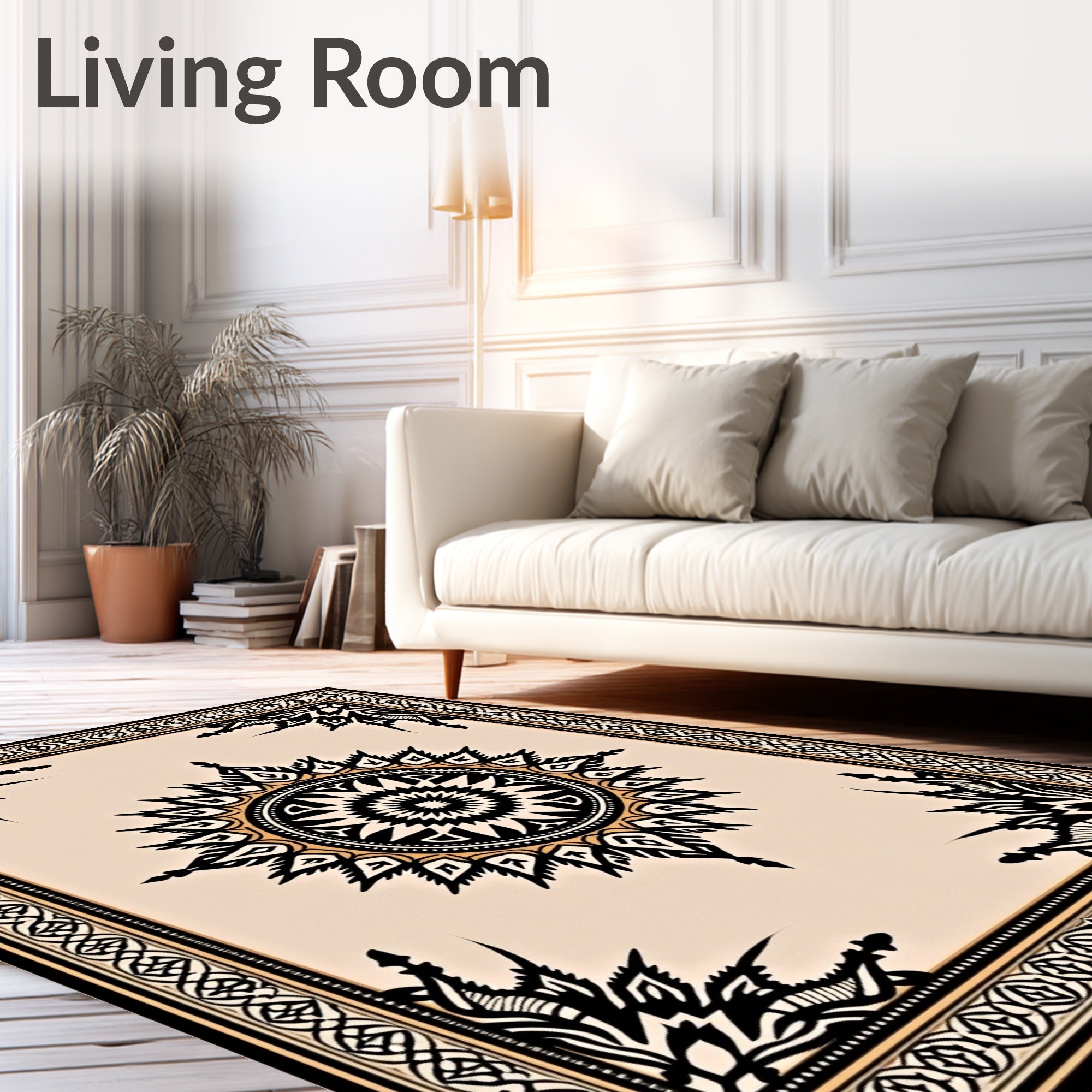 Intricate Sunburst Border Pattern Rug
