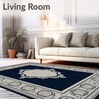 Classic Navy Ivory Ornamental Design Rug