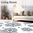 Gray Starburst Floral Dot Medallion Rug