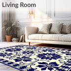 Classic Floral Blue Cream Motif Rug