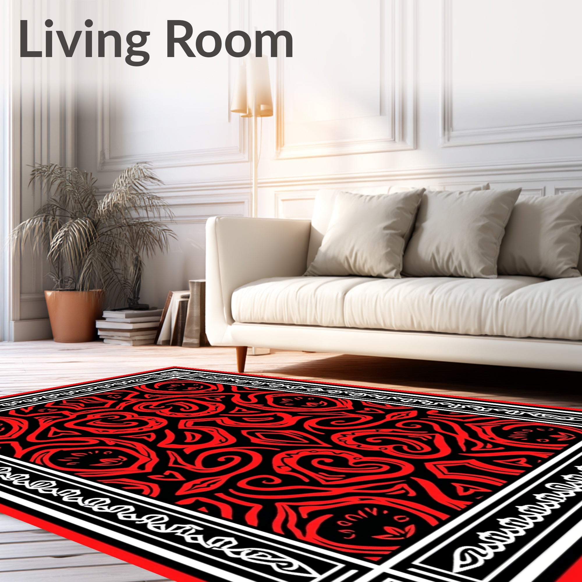 Bold Red Swirling Abstract Design Rug