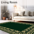 Elegant Cream Floral Border Green Rug