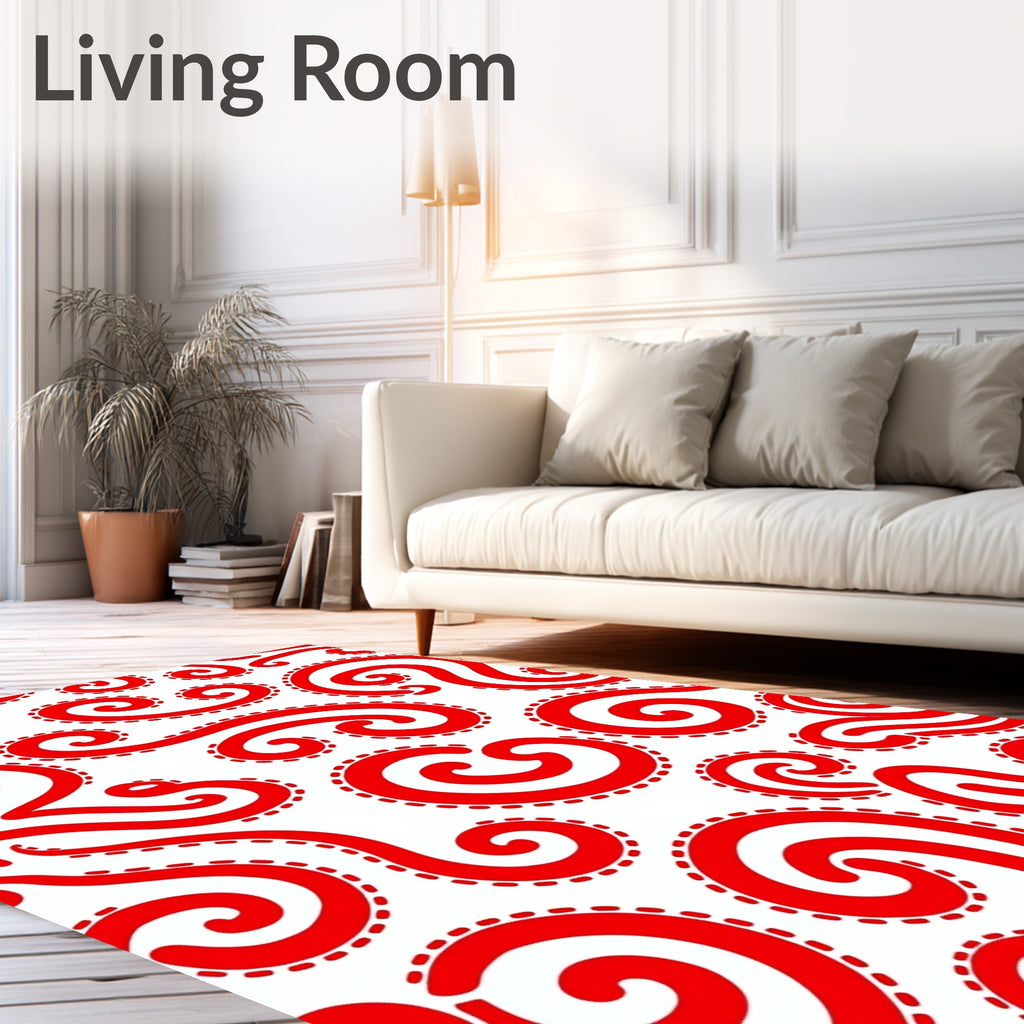 Crimson Swirls Stitched Line Rug